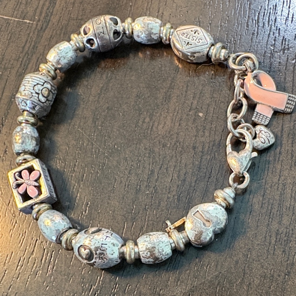 Vintage Brighton Silver and Pink Beaded Bracelet